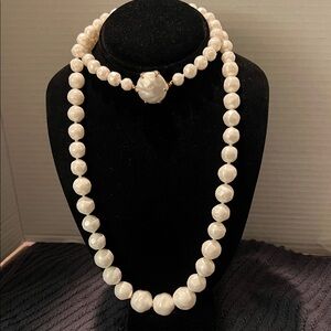 Elegant White Pearl Necklace Set 18”Drop